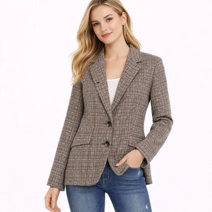 Women's Jones Studio Brown & White Plaid Blazer, Size 14